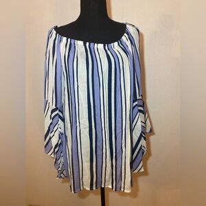 Fever women’s blouse with slimming vertical stripes and flowy sleeves Sz M‎ NWT